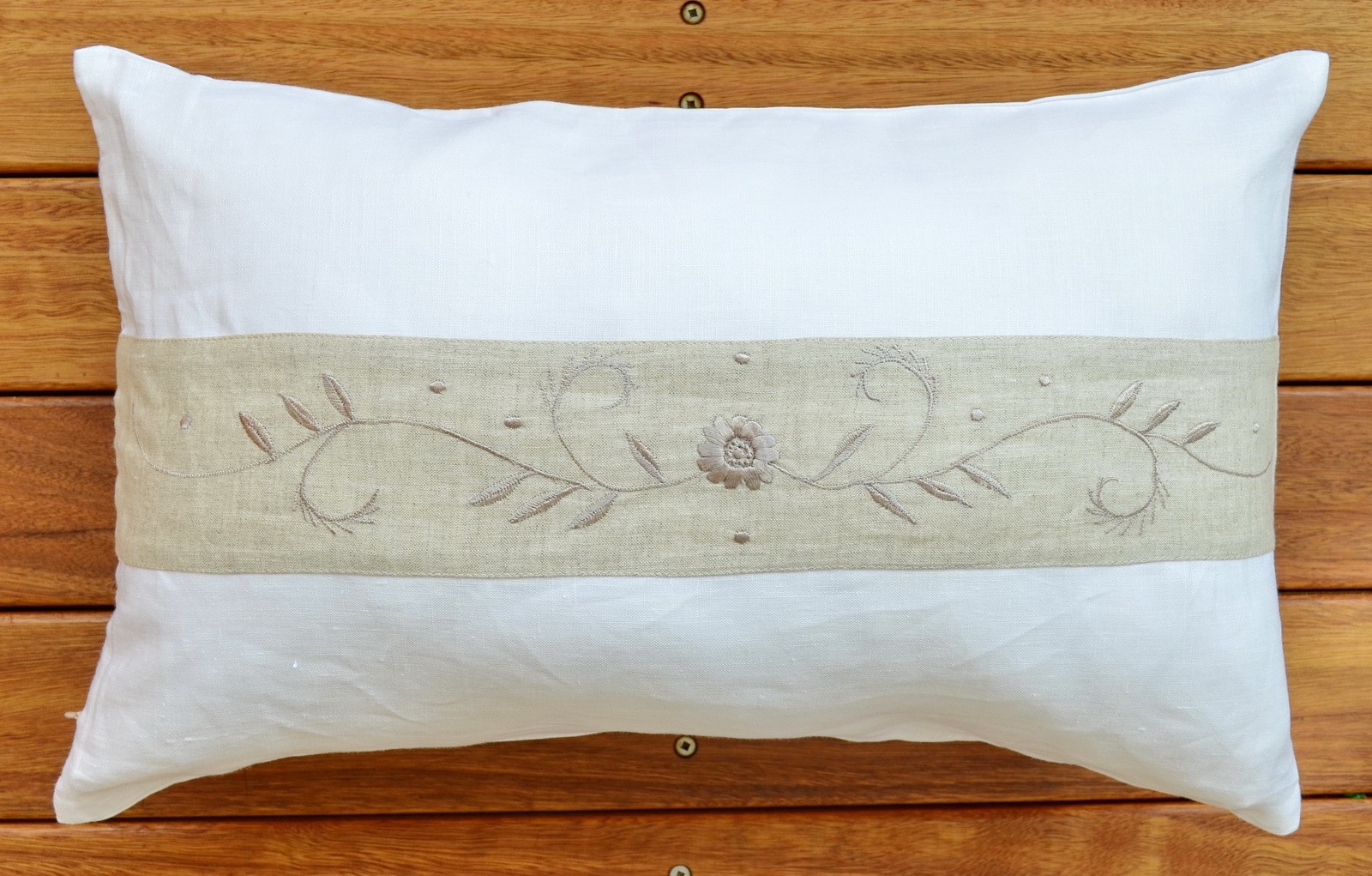 Pure Linen  Bolster Pillow 12 x 20 inches/30 x 50 cm Embroidery