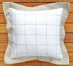 Pure Linen Cushion Cover 22"/55 x 55 cm White with Gray Ham and Stitched Grills
